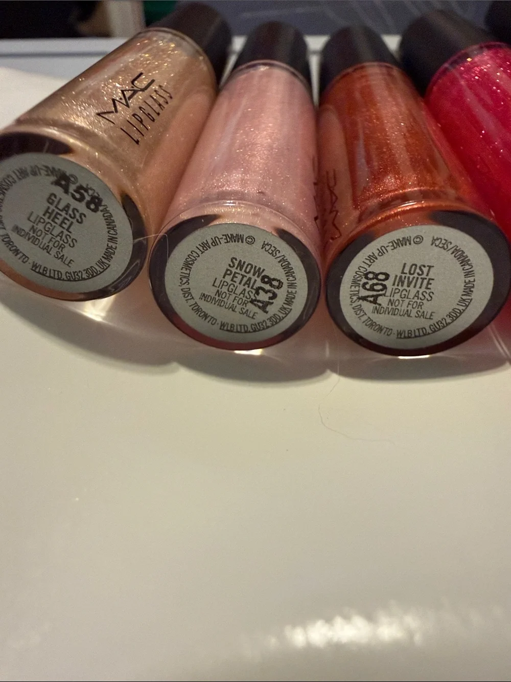 MAC Lipglass Gloss Set — Champagne, Light Pink, Copper, Fuchsia & Deep Red